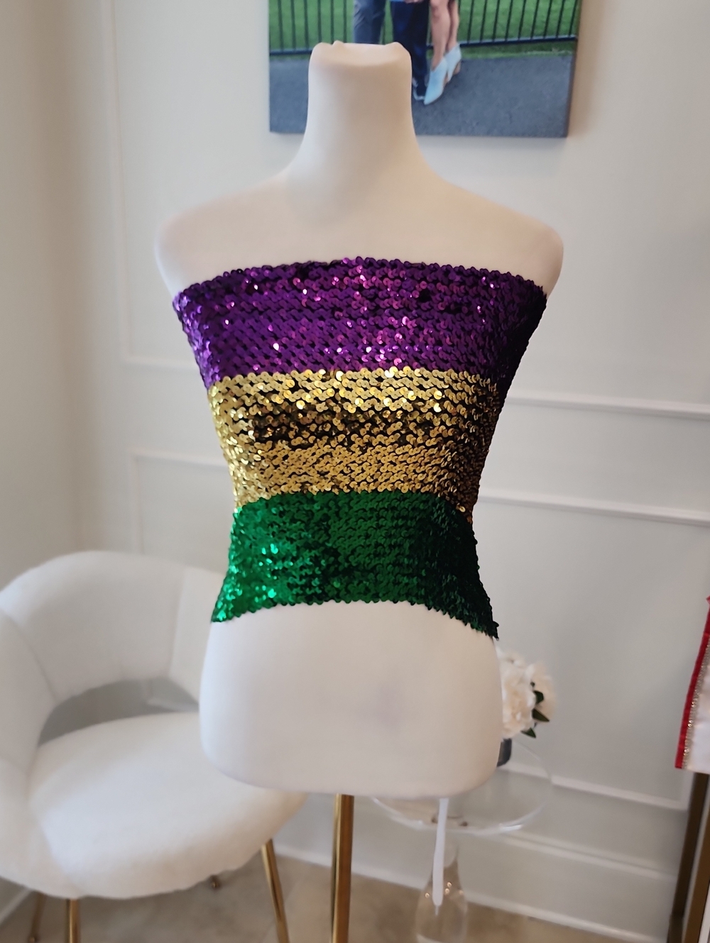 Sequin Strapless Tube Camisole - Purple, Gold & Green